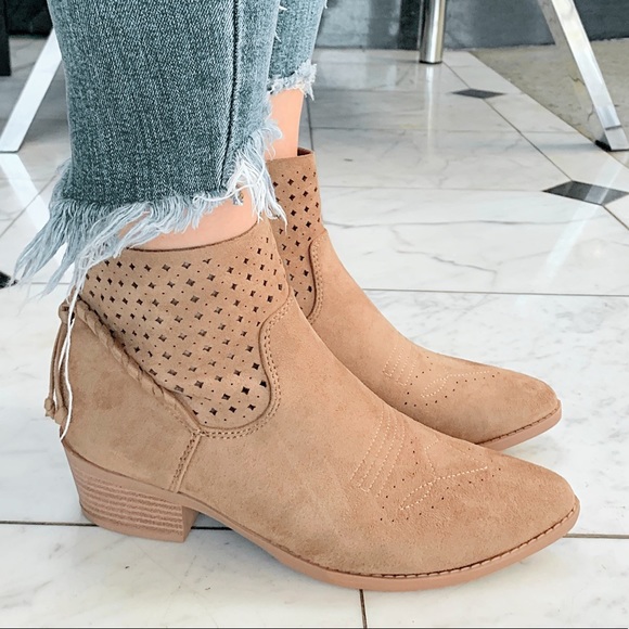 Taupe Braided Tassel Details bootie boots - Picture 2 of 8
